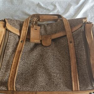 Hartmann Vintage Brown Tweed and Tan Leather Duffel Bag